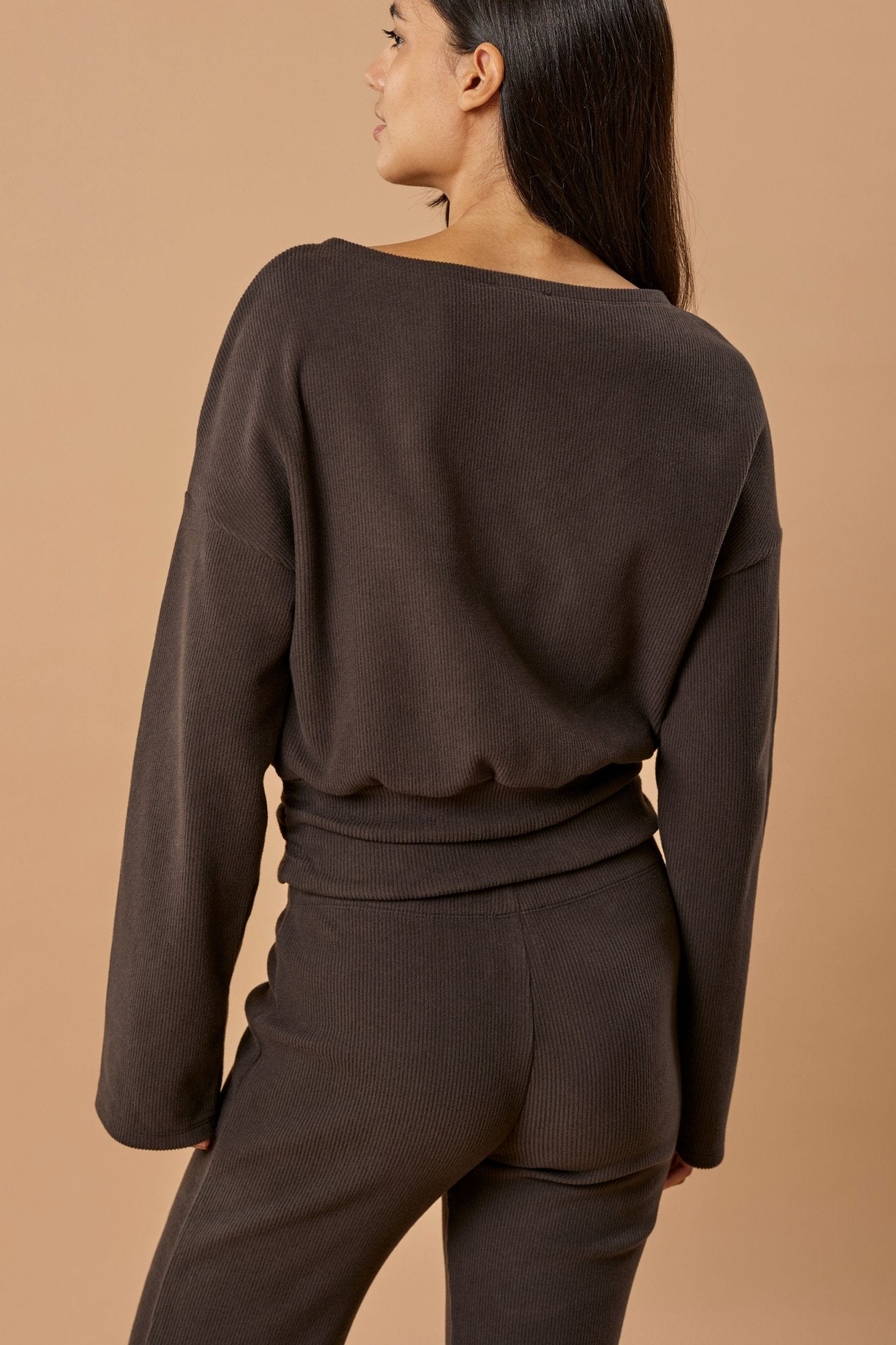 Boatneck Sweater Organic Cotton - Dark Brown Rib - Narah Soleigh