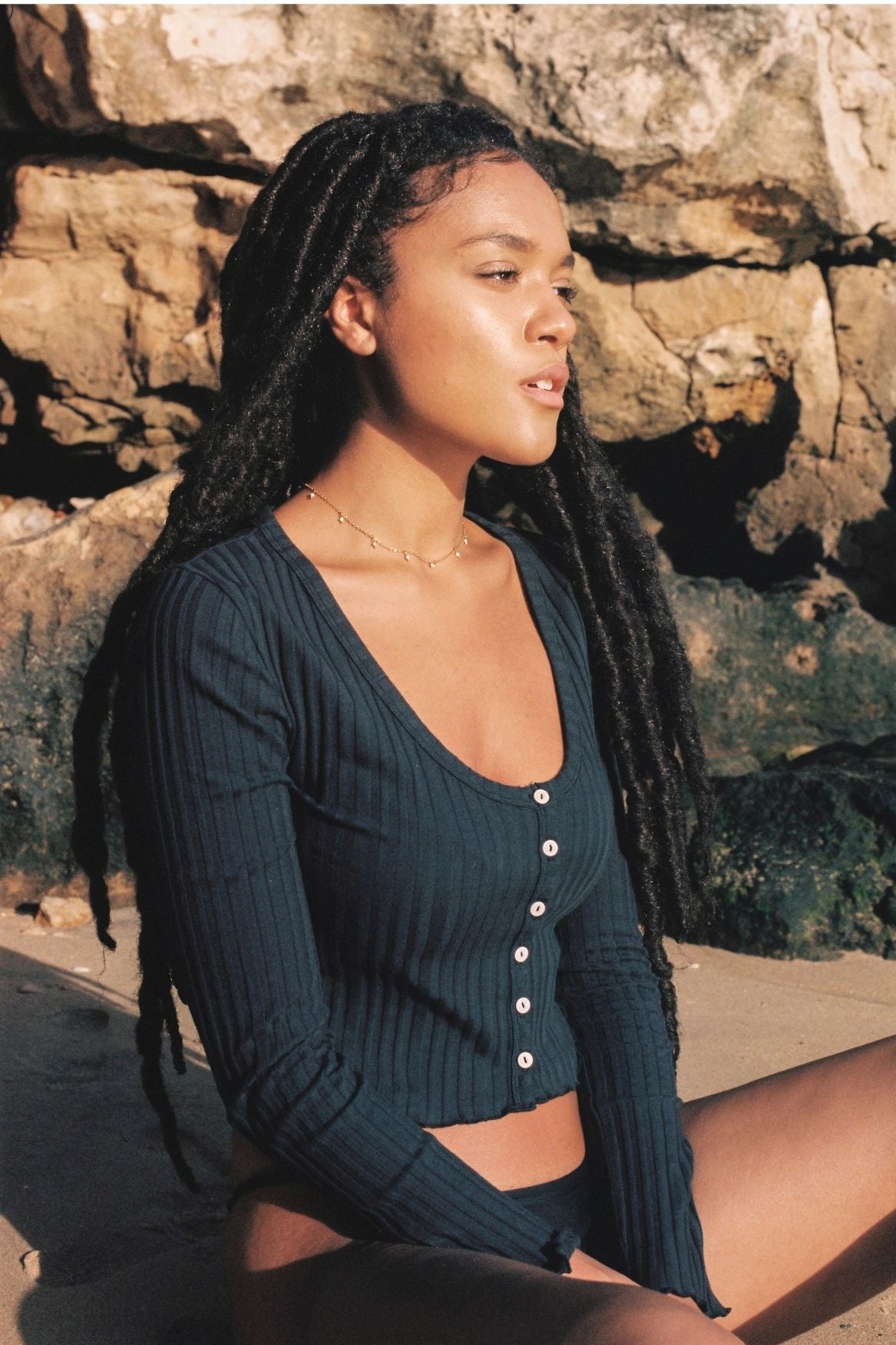 Buttoned Longsleeve Sofia Organic Cotton - Dark Blue - Narah Soleigh