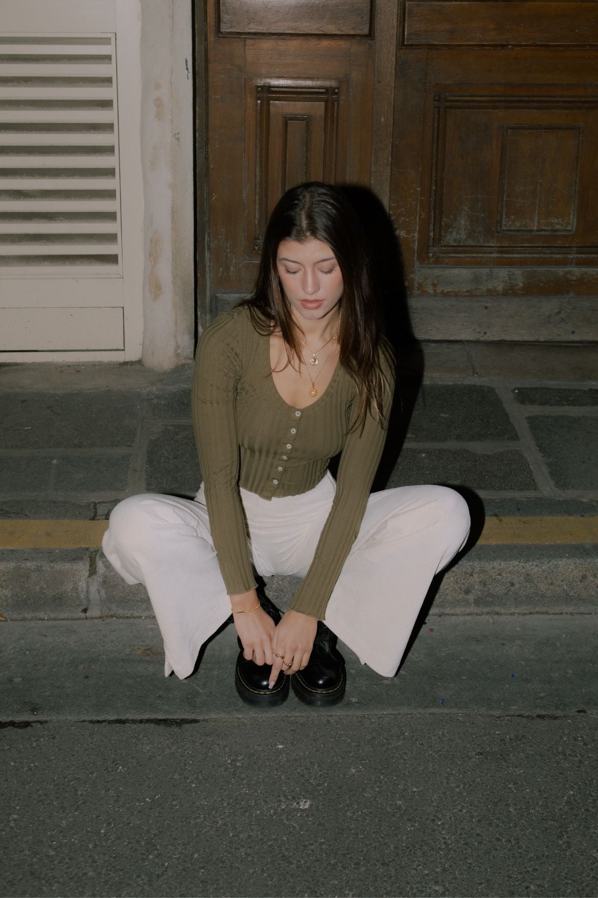 Buttoned Longsleeve Sofia Organic Cotton - Olive - Narah Soleigh