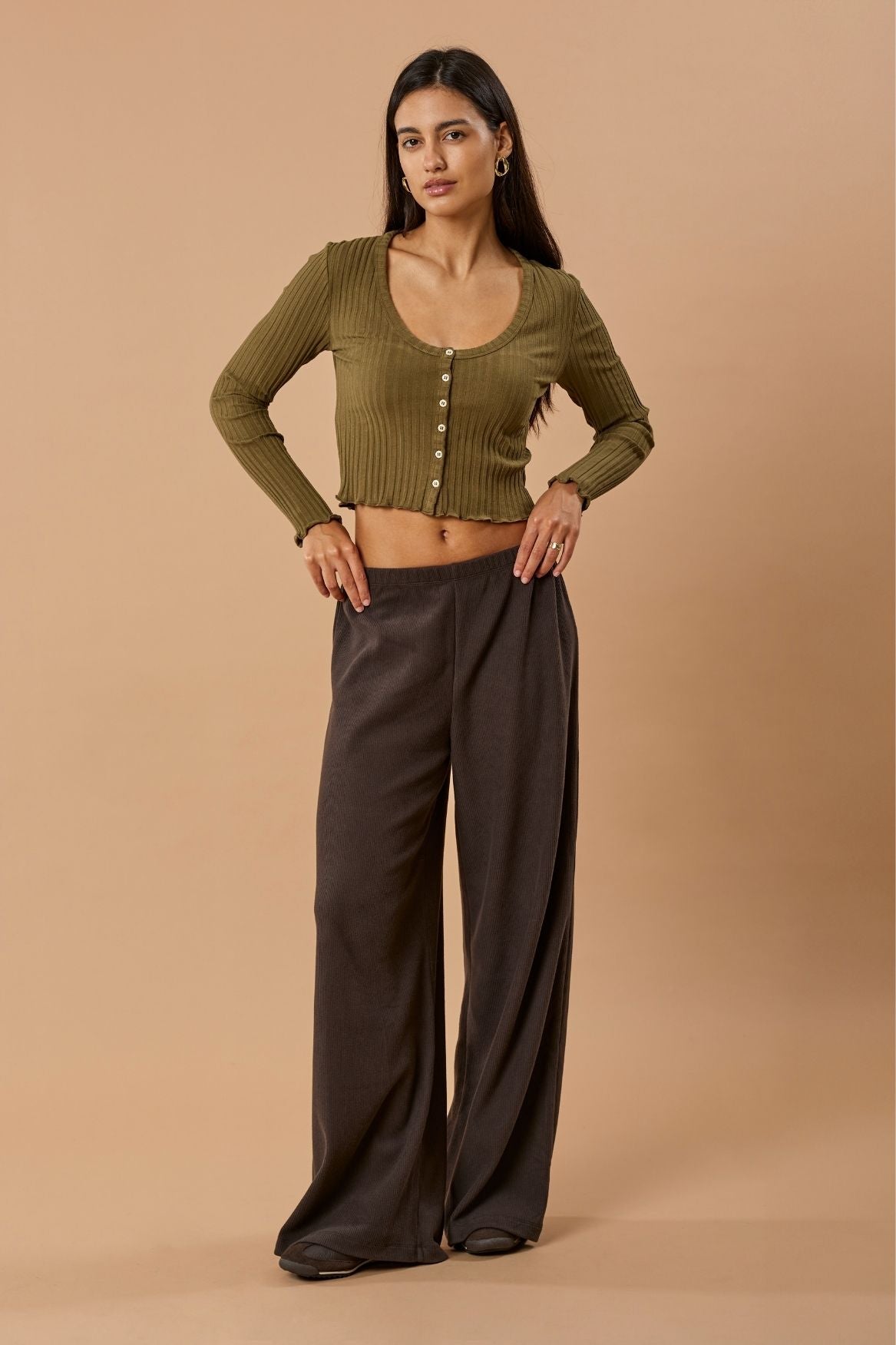 Buttoned Longsleeve Sofia Organic Cotton - Olive - Narah Soleigh