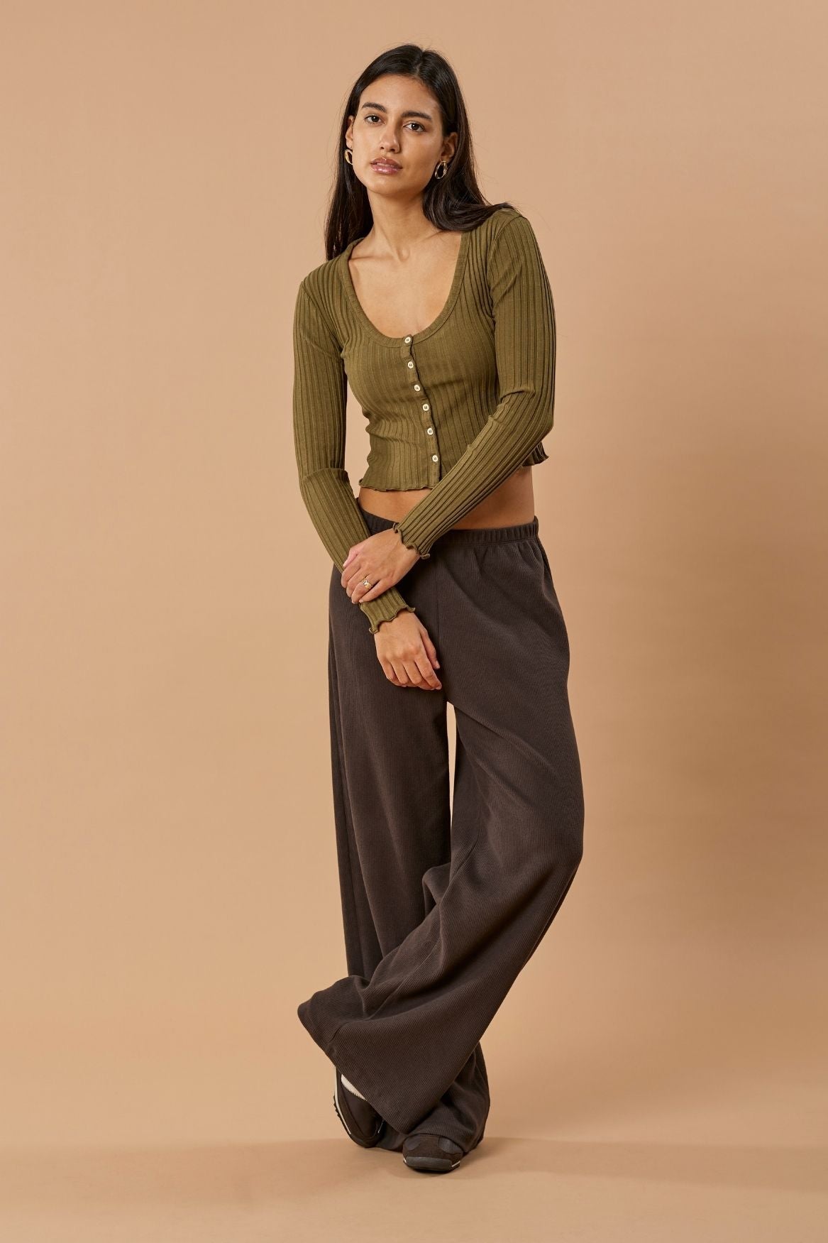 Buttoned Longsleeve Sofia Organic Cotton - Olive - Narah Soleigh