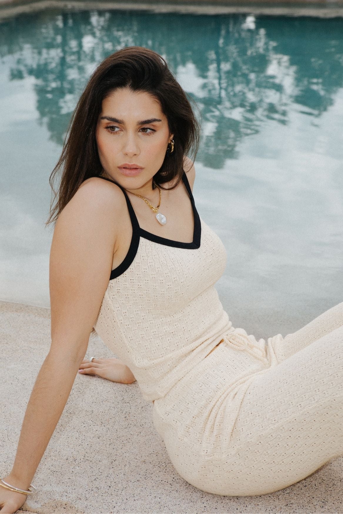 Contrast Knit Top Organic Cotton - Ecru - Narah Soleigh