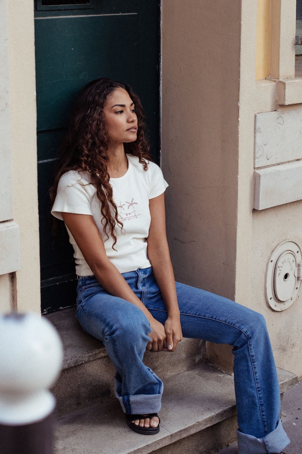 Crop Top Palm Tree Organic Cotton - Off - White - Narah Soleigh