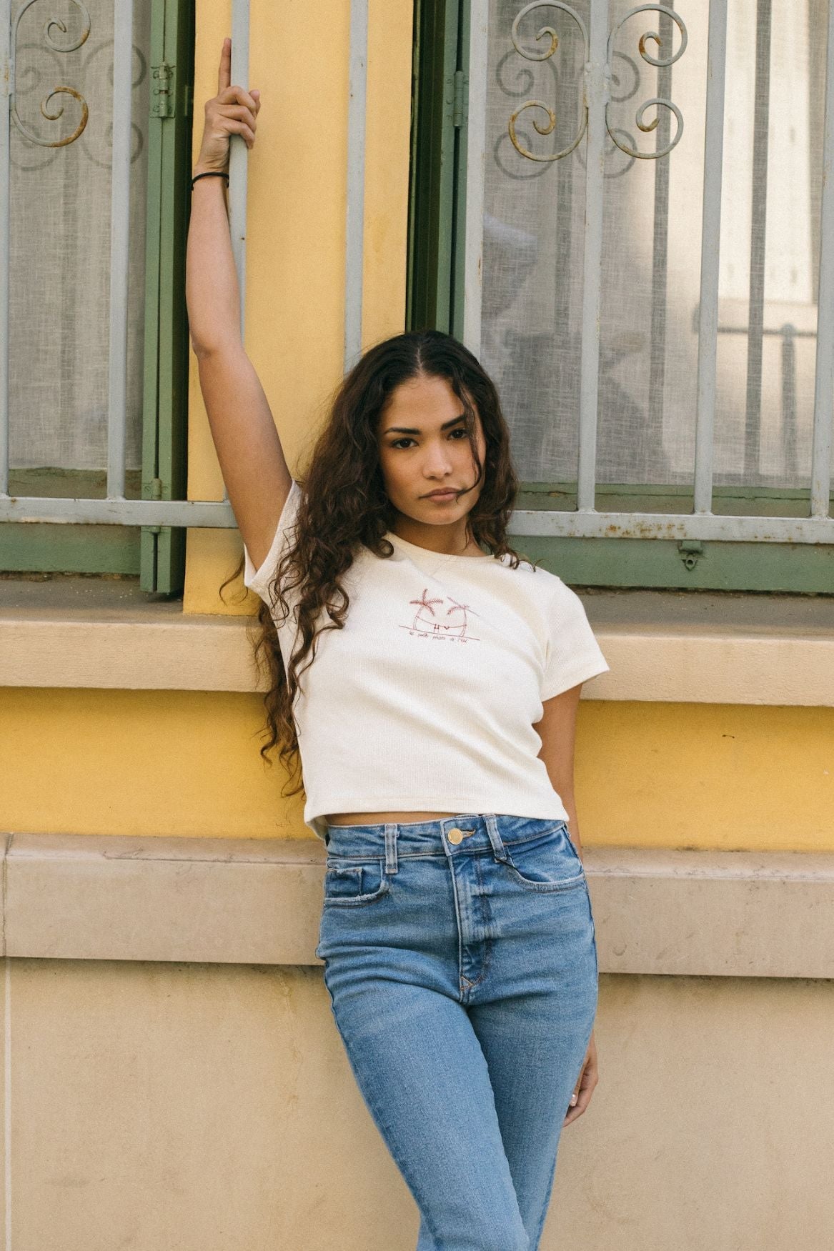 Crop Top Palm Tree Organic Cotton - Off - White - Narah Soleigh