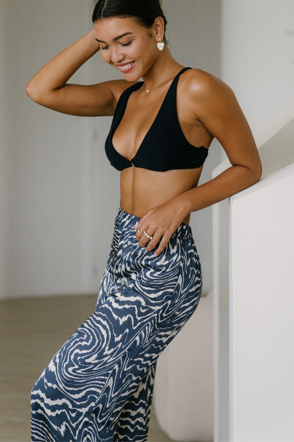 High - Waisted Wide Leg Pant Yasmin Ecovero - Tie Dye Blue - Narah Soleigh | Luxe Line