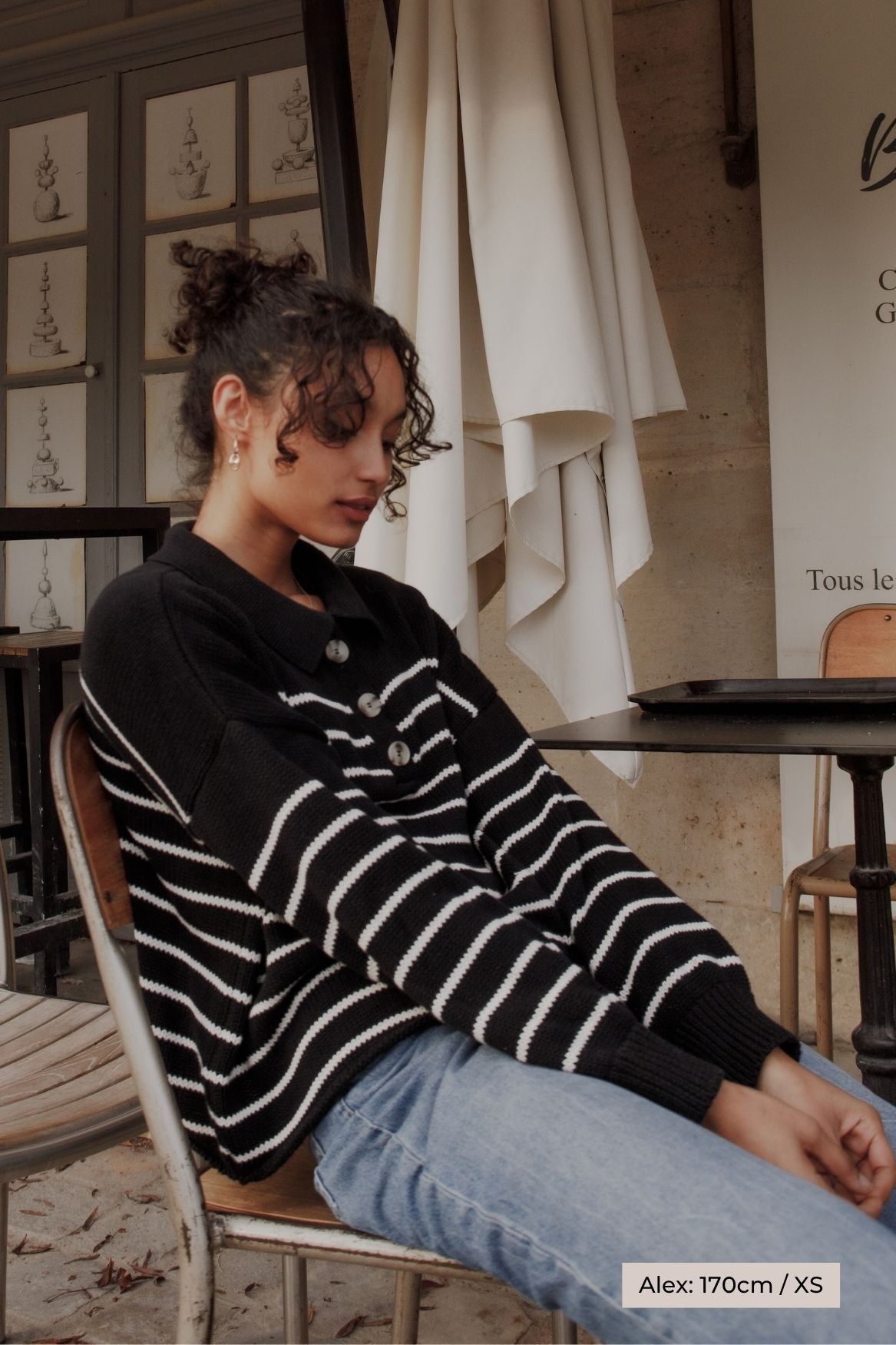 Knit Sweater Elise Organic Cotton - Black & White Striped - Narah