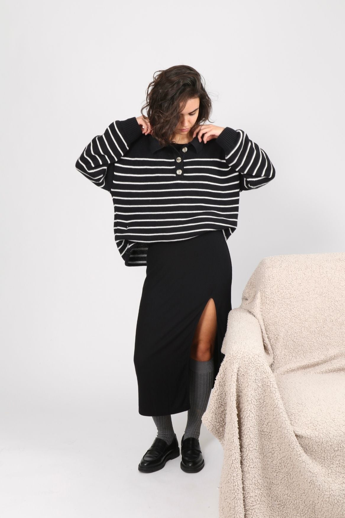 Knit Sweater Elise Organic Cotton - Black & White Striped - Narah