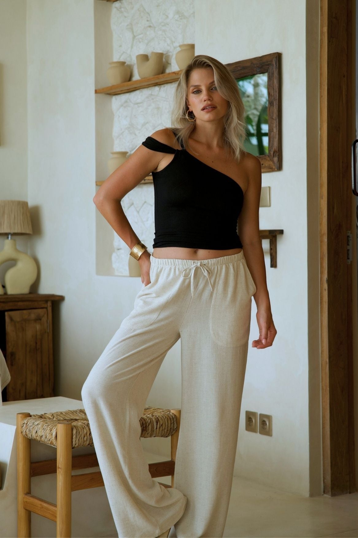 Linen Pant Selma - Ecru - Narah Soleigh