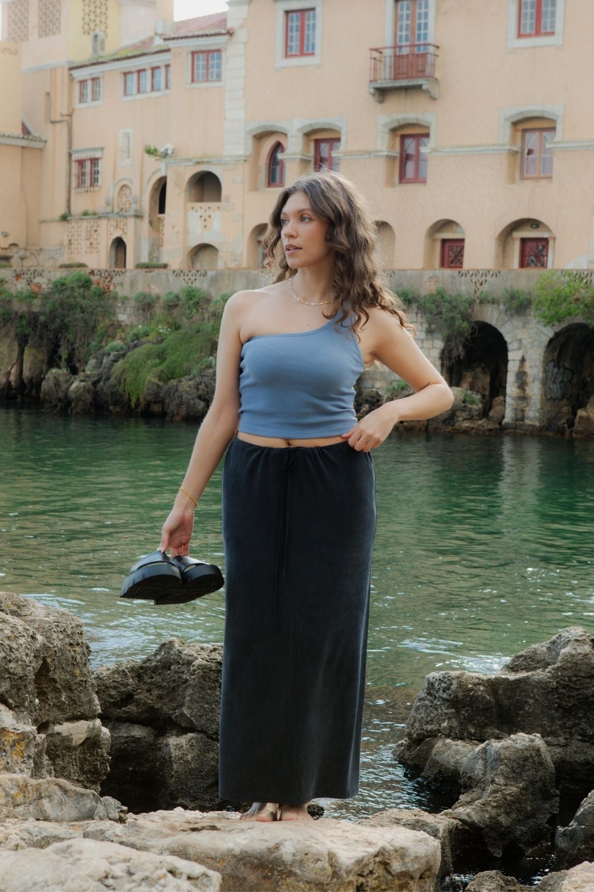 Midi Slip Skirt Cupro - Faded Black - Narah Soleigh | Luxe Line