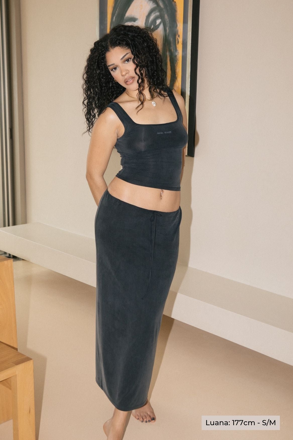 Midi Slip Skirt Cupro - Faded Black - Narah Soleigh | Luxe Line