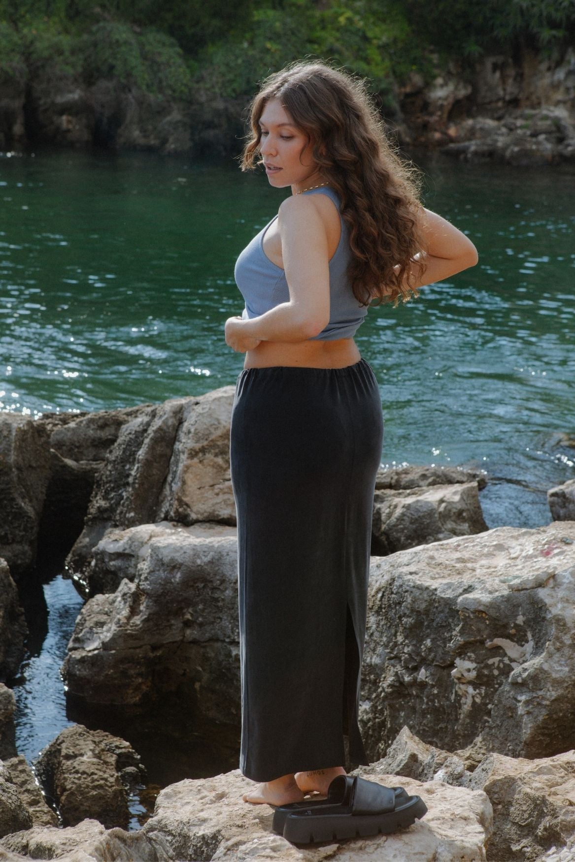 Midi Slip Skirt Cupro - Faded Black - Narah Soleigh