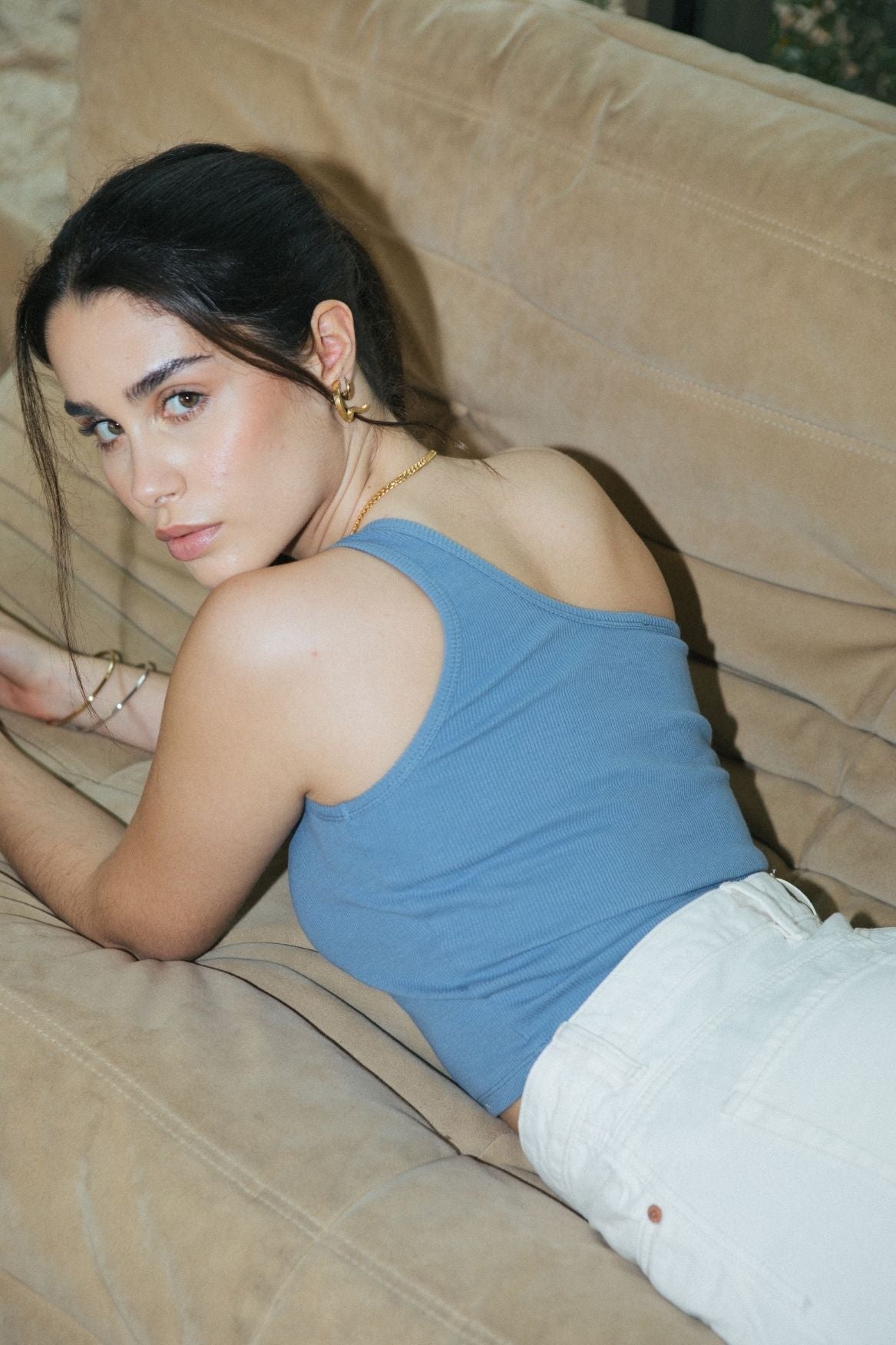 One - Shoulder Tank Top Organic Cotton - Baby Blue - Narah Soleigh