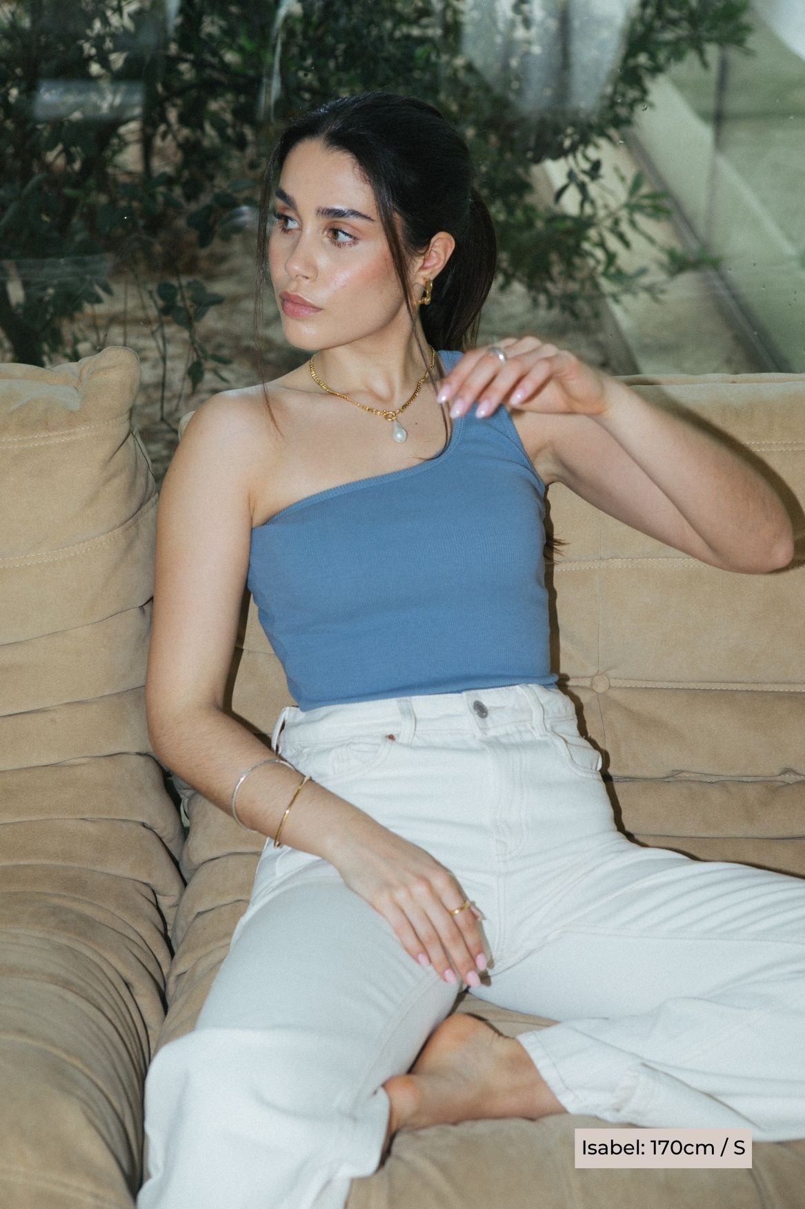 One - Shoulder Tank Top Organic Cotton - Baby Blue - Narah Soleigh