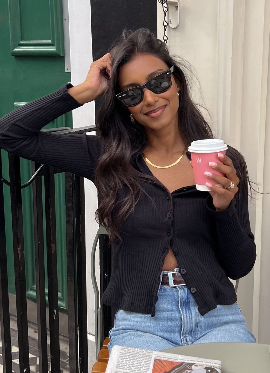 Ribbed Cardigan Organic Cotton - Black - Narah Soleigh