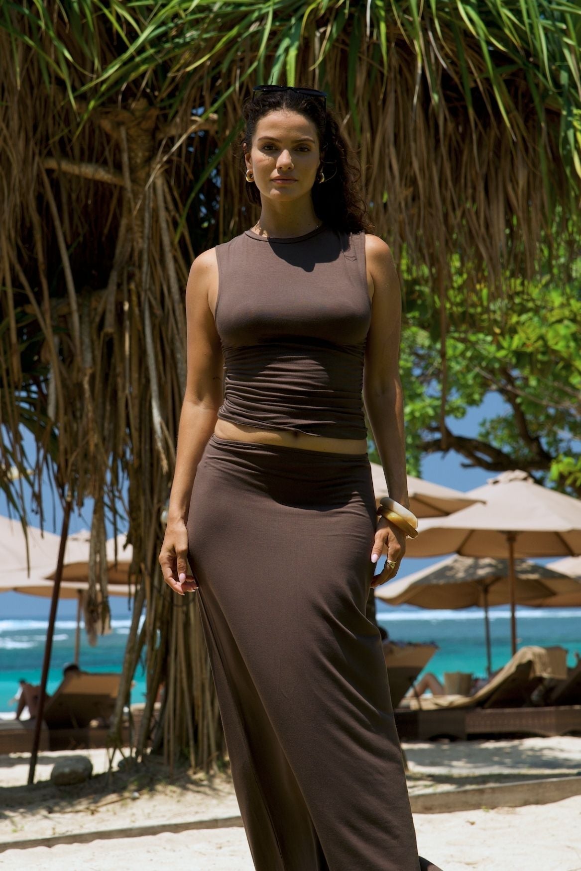 Ruched Crop Top Lyocell - Chocolate Brown - Narah Soleigh | Luxe Line