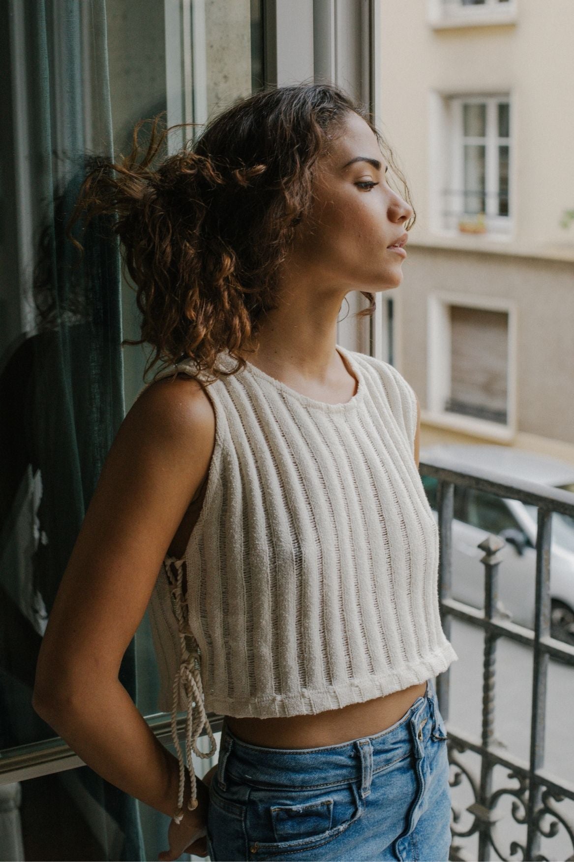 Side Tie Top Selene Organic Cotton - Ecru - Narah Soleigh