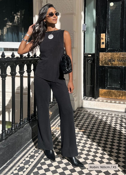 Straight Leg Pant Cupro - Faded Black Rib - Narah Soleigh