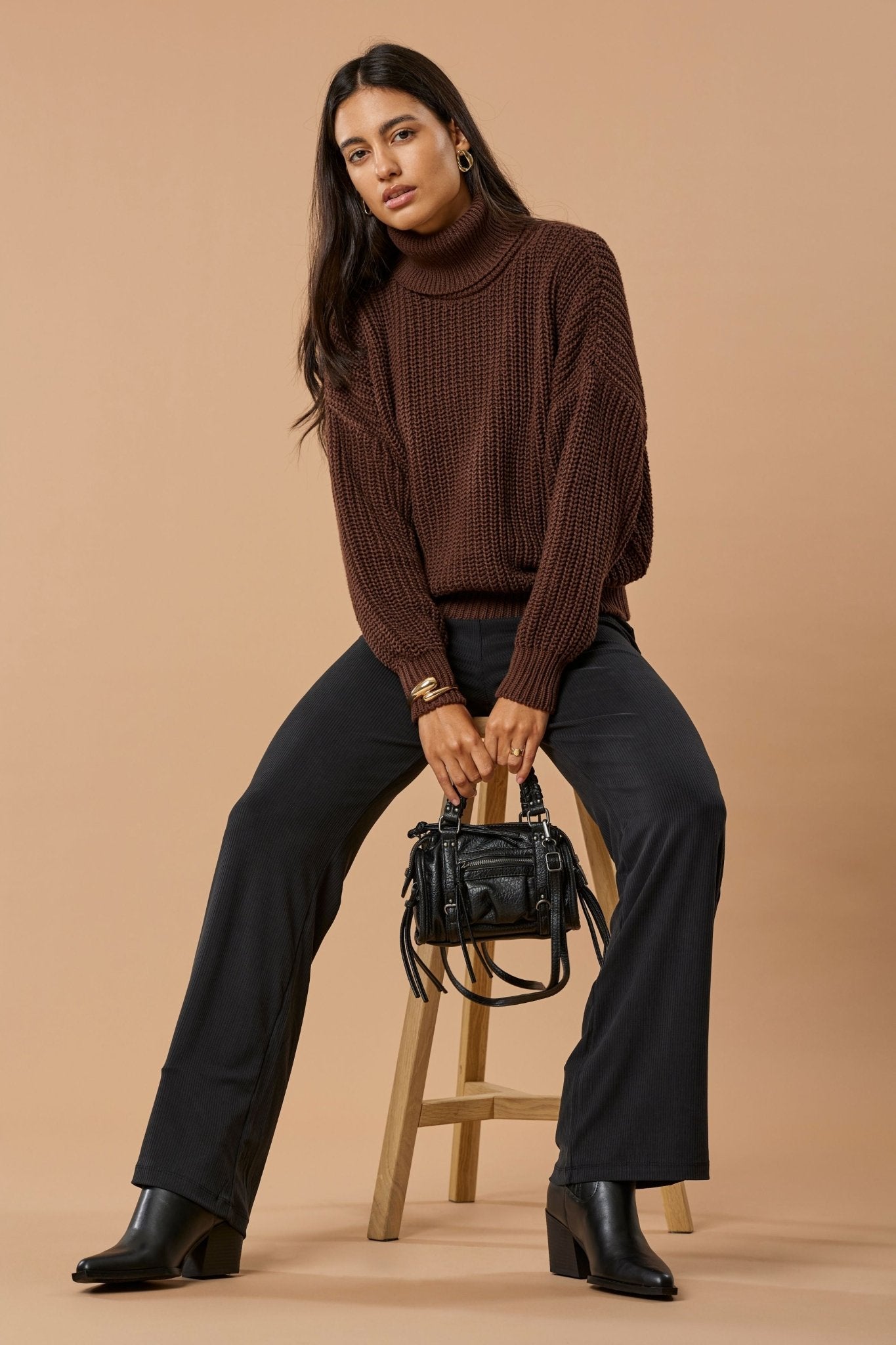 Straight Leg Pant Cupro - Faded Black Rib - Narah Soleigh | Luxe Line