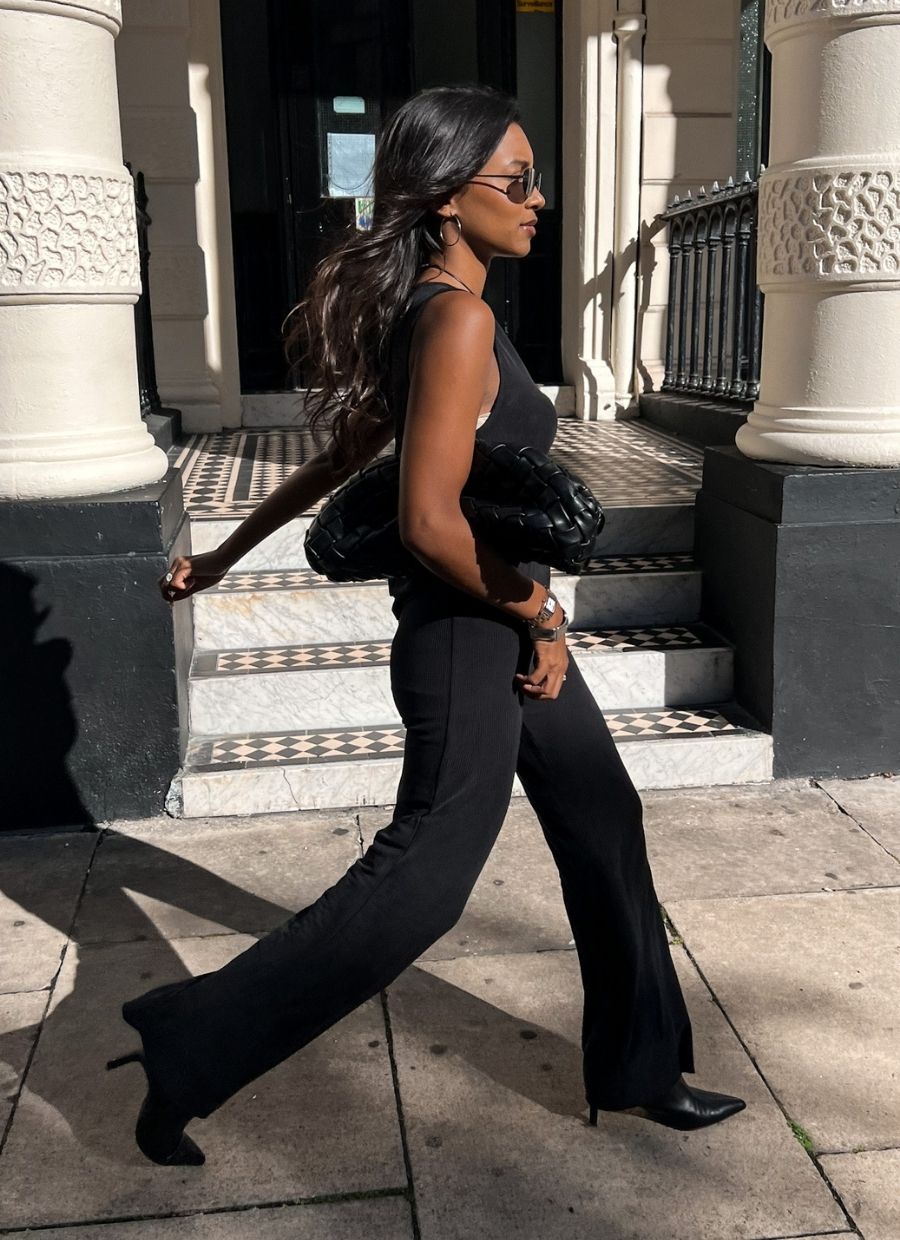 Straight Leg Pant Cupro - Faded Black Rib - Narah Soleigh | Luxe Line