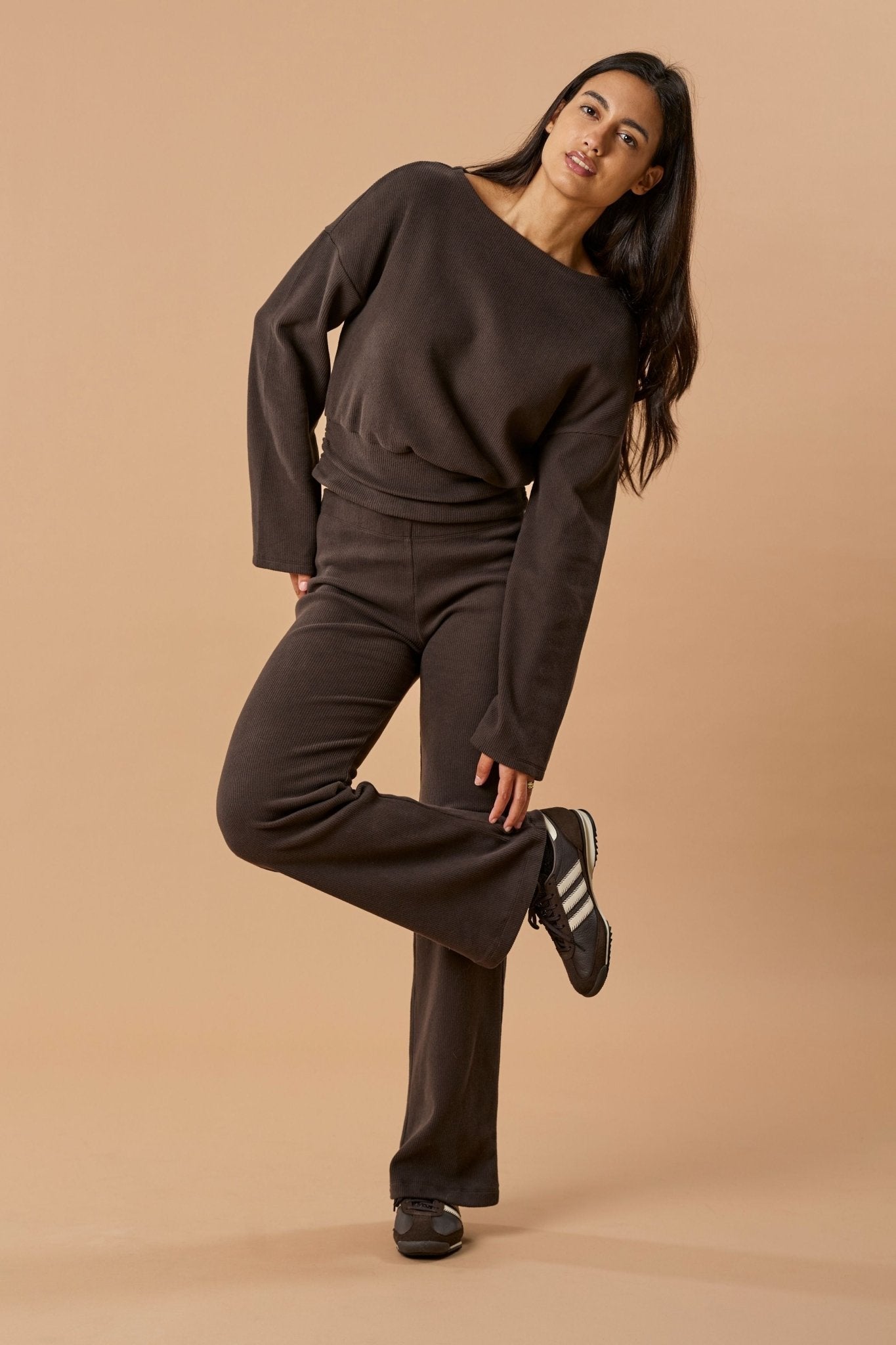 Straight Leg Pant Organic Cotton - Dark Brown Rib - Narah Soleigh