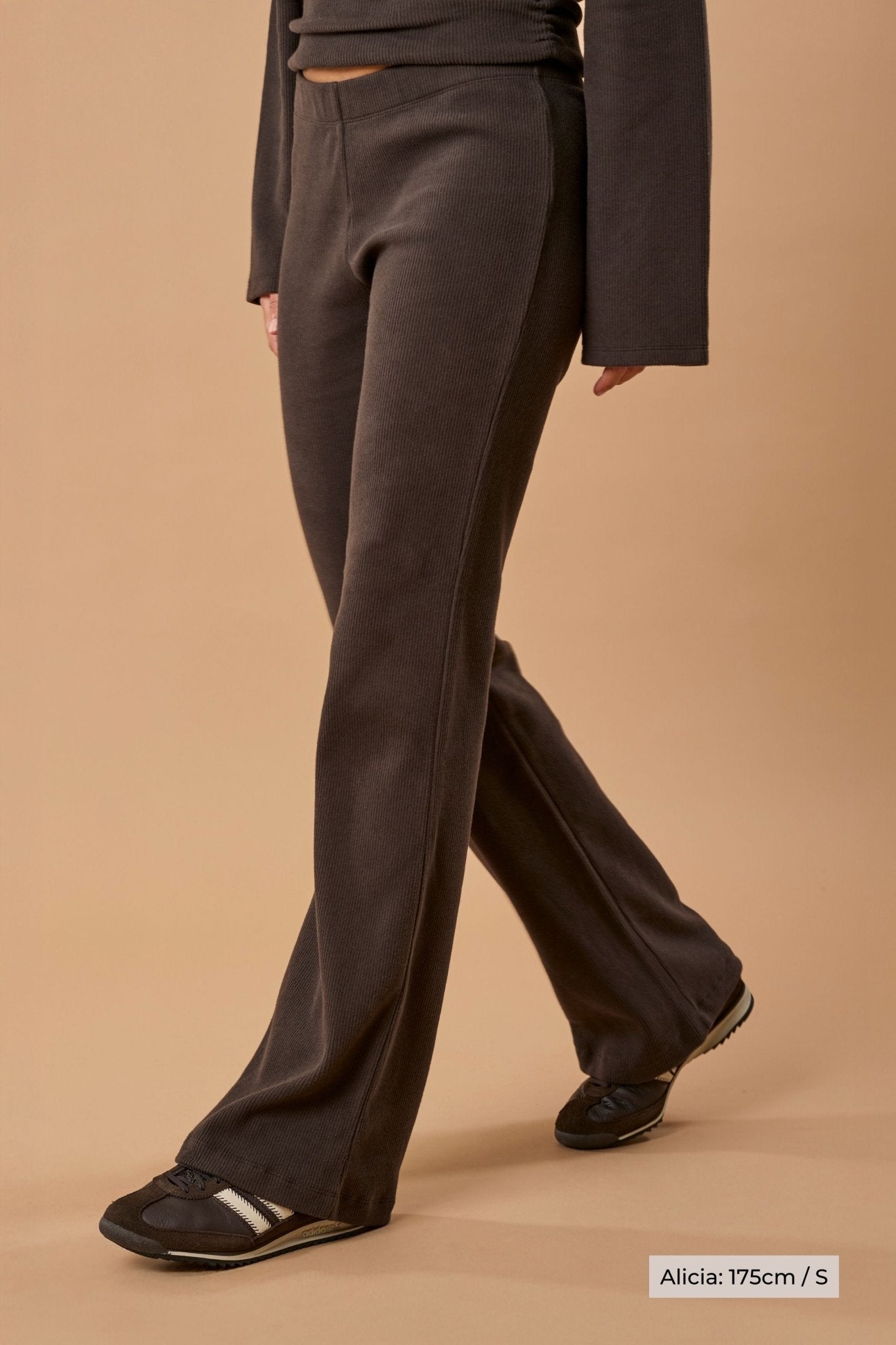 Straight Leg Pant Organic Cotton - Dark Brown Rib - Narah Soleigh