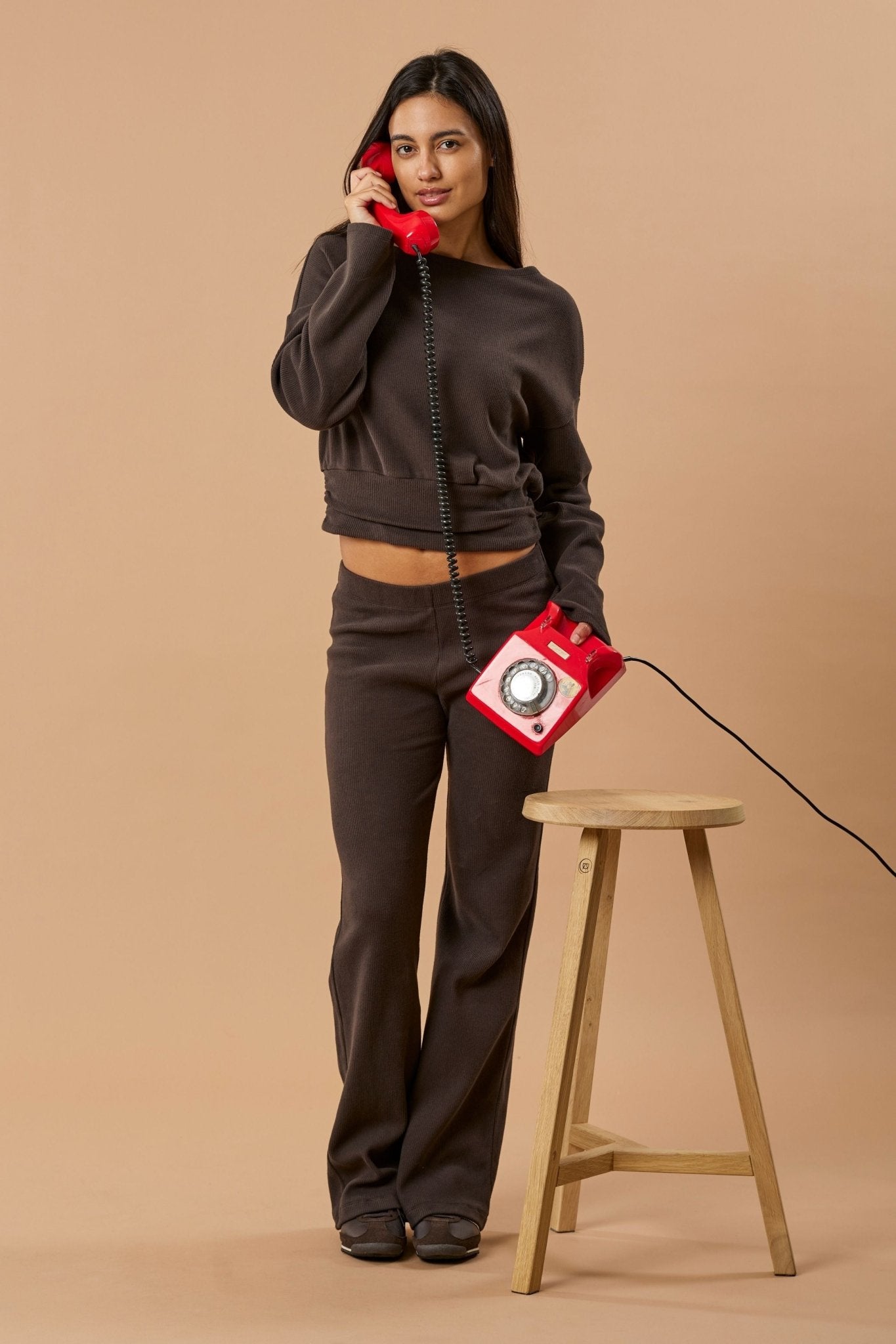 Straight Leg Pant Organic Cotton - Dark Brown Rib - Narah Soleigh