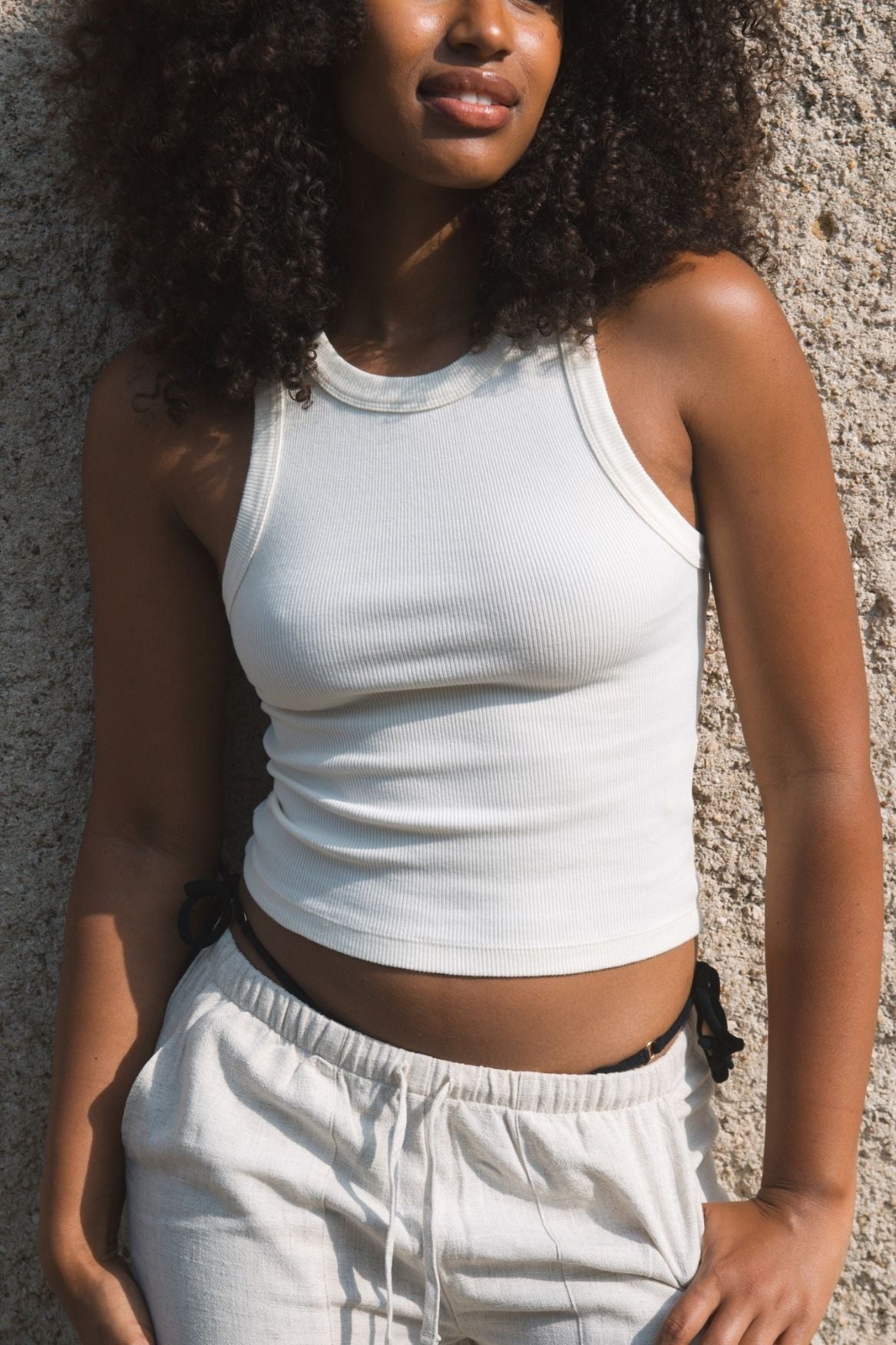 Organic Cotton Rib Tank Top Leah – Off-White | Narah Soleigh