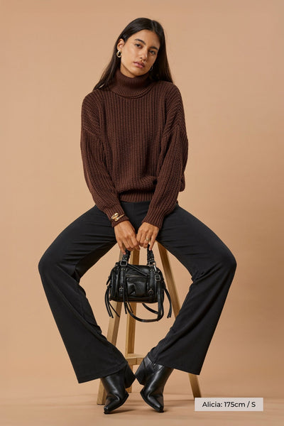Turtleneck Knit Sweater Penelope Organic Cotton - Chocolate Brown
