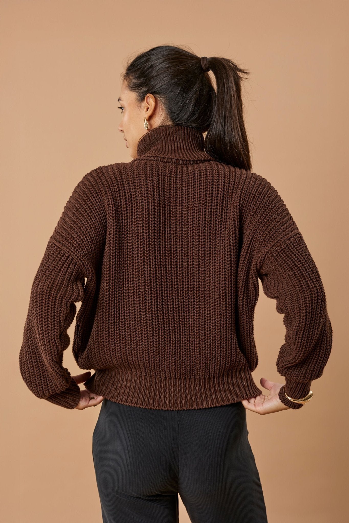 Turtleneck Knit Sweater Penelope Organic Cotton - Chocolate Brown - Narah Soleigh