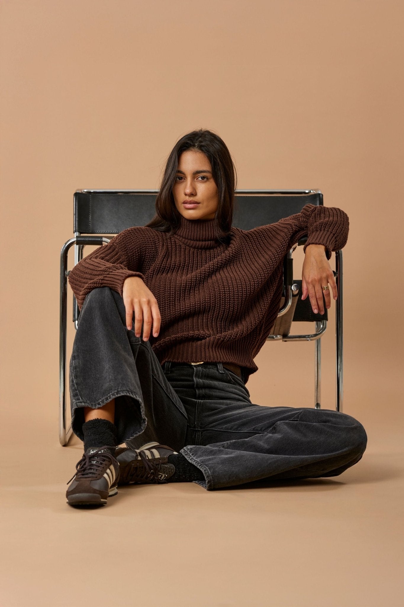 Turtleneck Knit Sweater Penelope Organic Cotton - Chocolate Brown - Narah Soleigh