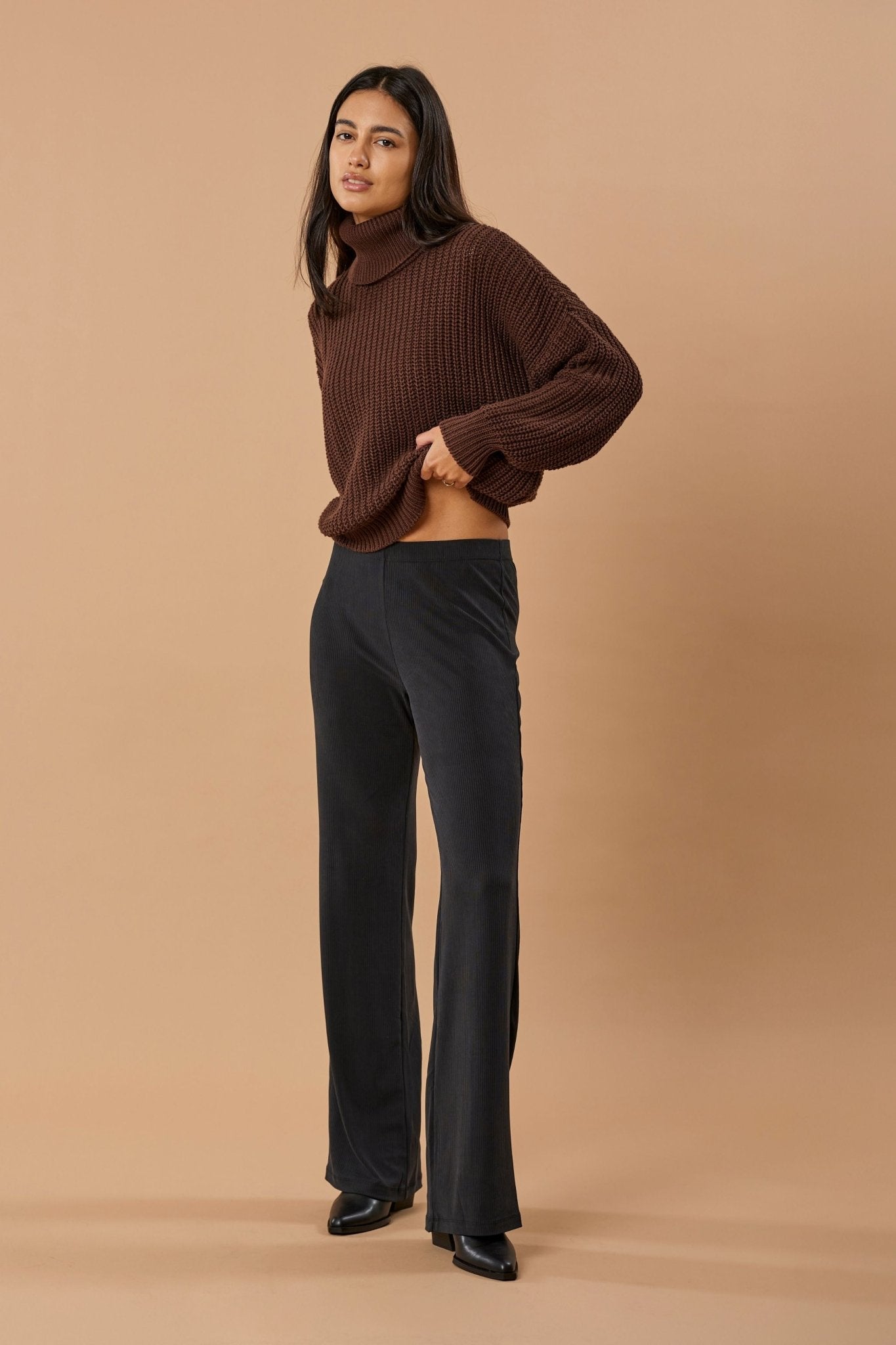 Turtleneck Knit Sweater Penelope Organic Cotton - Chocolate Brown - Narah Soleigh