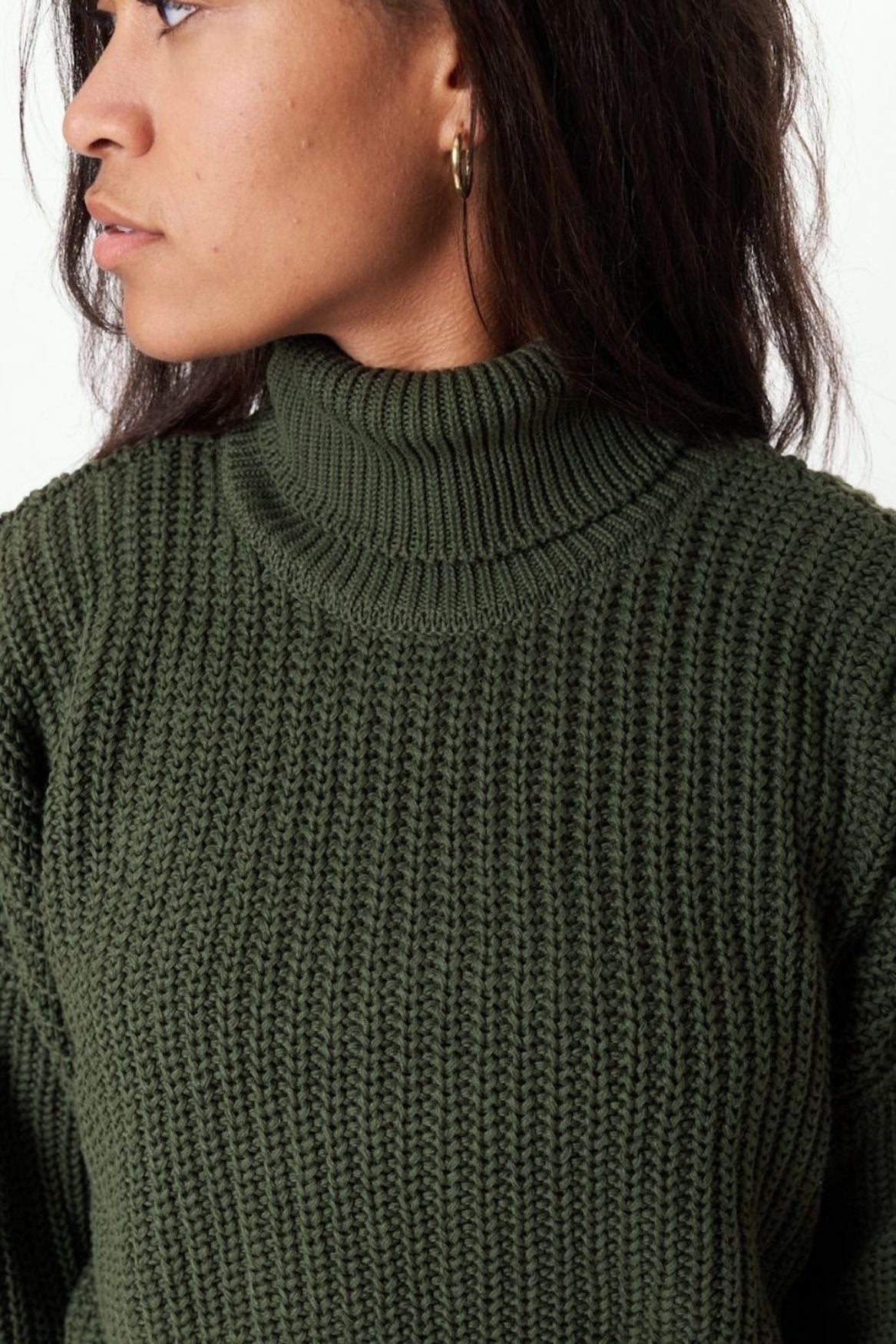 Turtleneck Knit Sweater Penelope Organic Cotton - Forest Green - Narah Soleigh