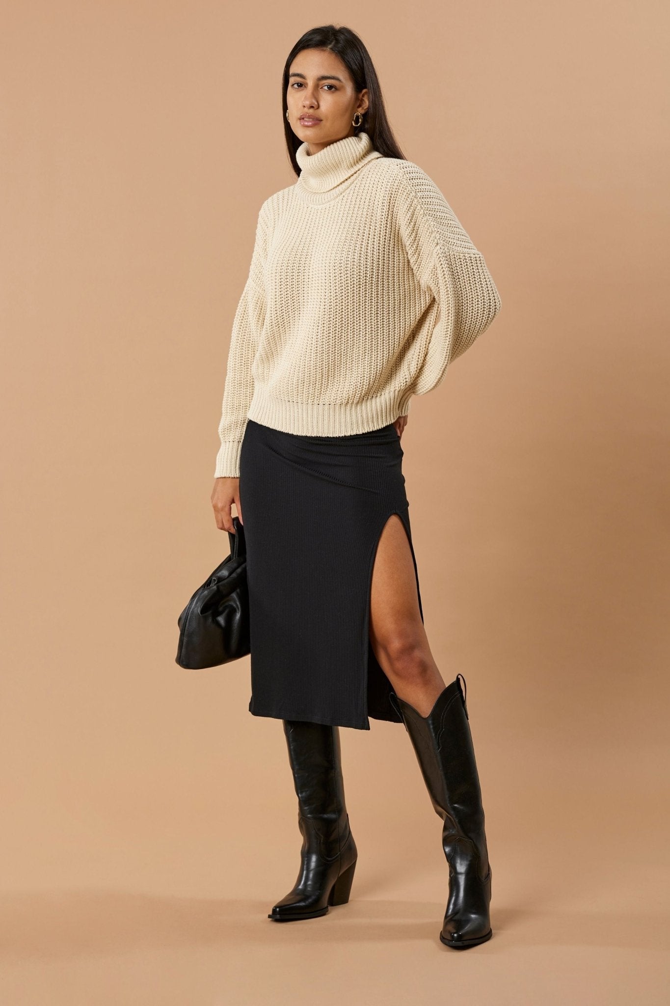 Turtleneck Knit Sweater Penelope Organic Cotton - Ivory - Narah Soleigh