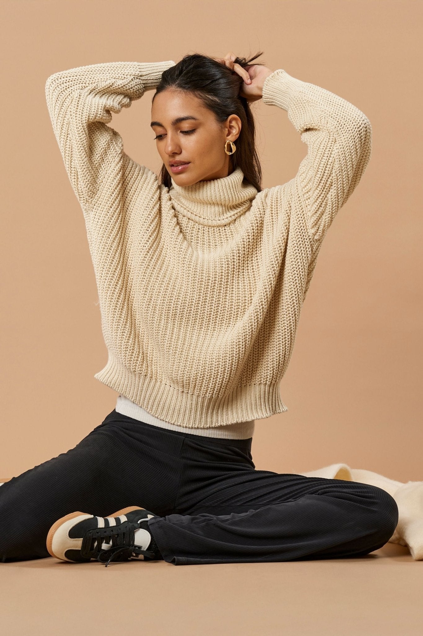 Turtleneck Knit Sweater Penelope Organic Cotton - Ivory - Narah Soleigh