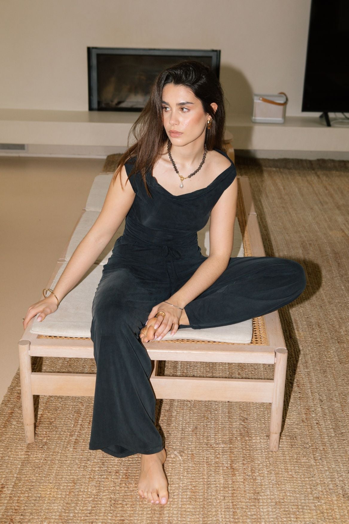 Wide Leg Drawstring Pant Cupro - Faded Black - Narah Soleigh | Luxe Line