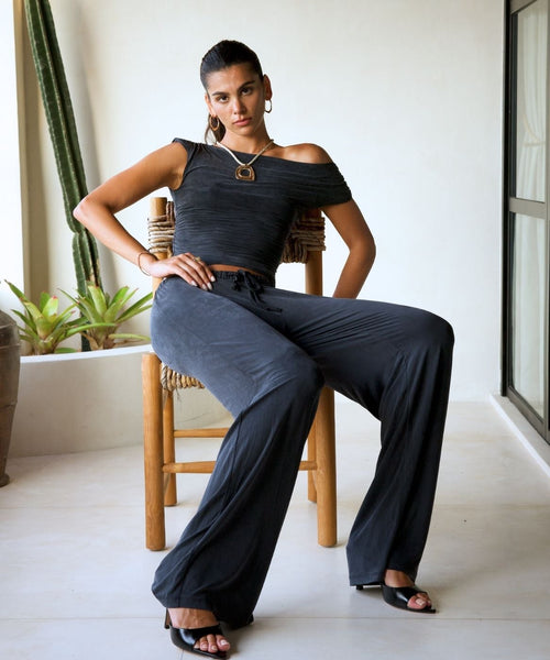Wide Leg Flowy Pant Cupro - Faded Black - Narah Soleigh | Luxe Line
