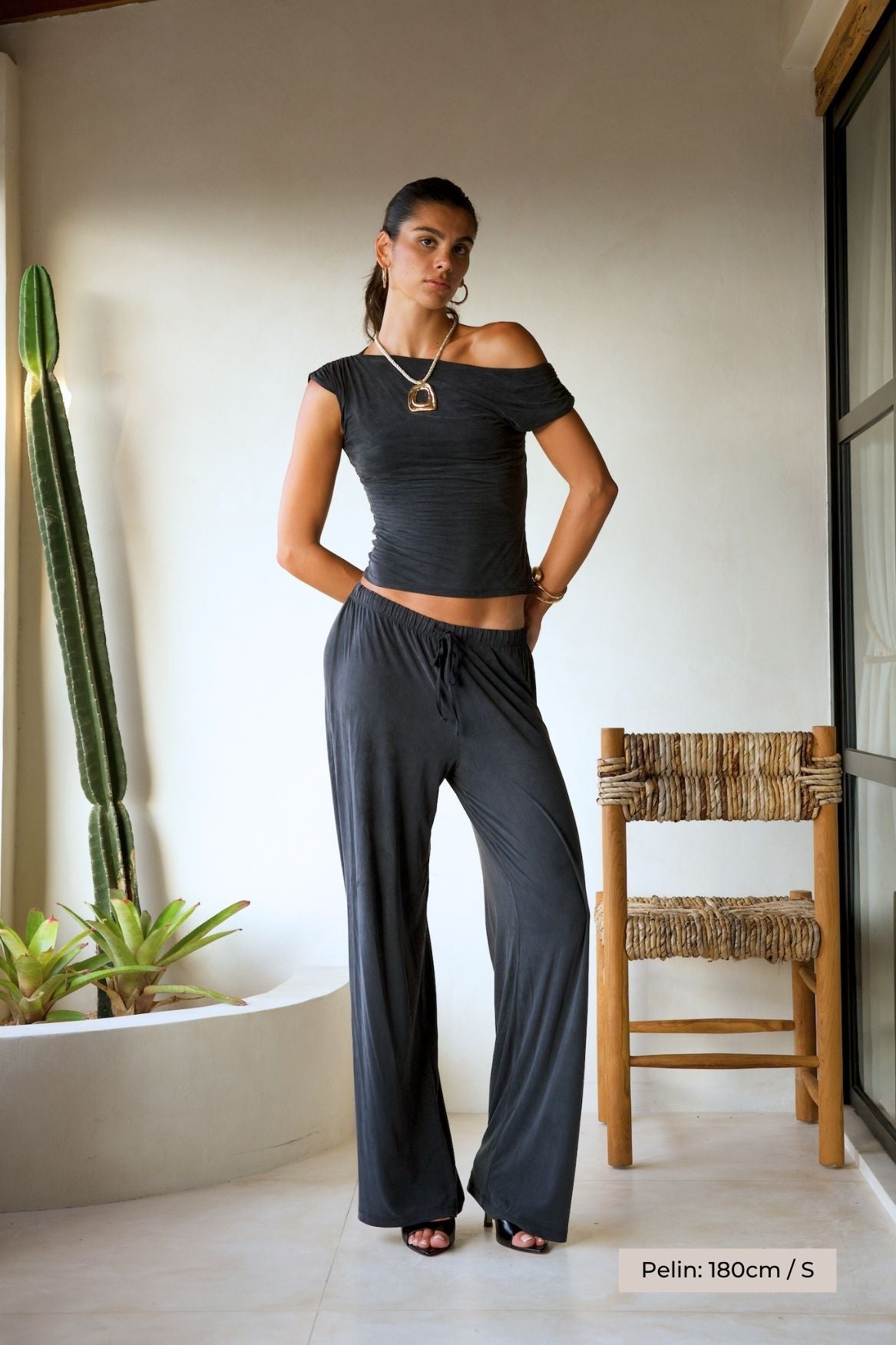 Wide Leg Flowy Pant Cupro - Faded Black - Narah Soleigh