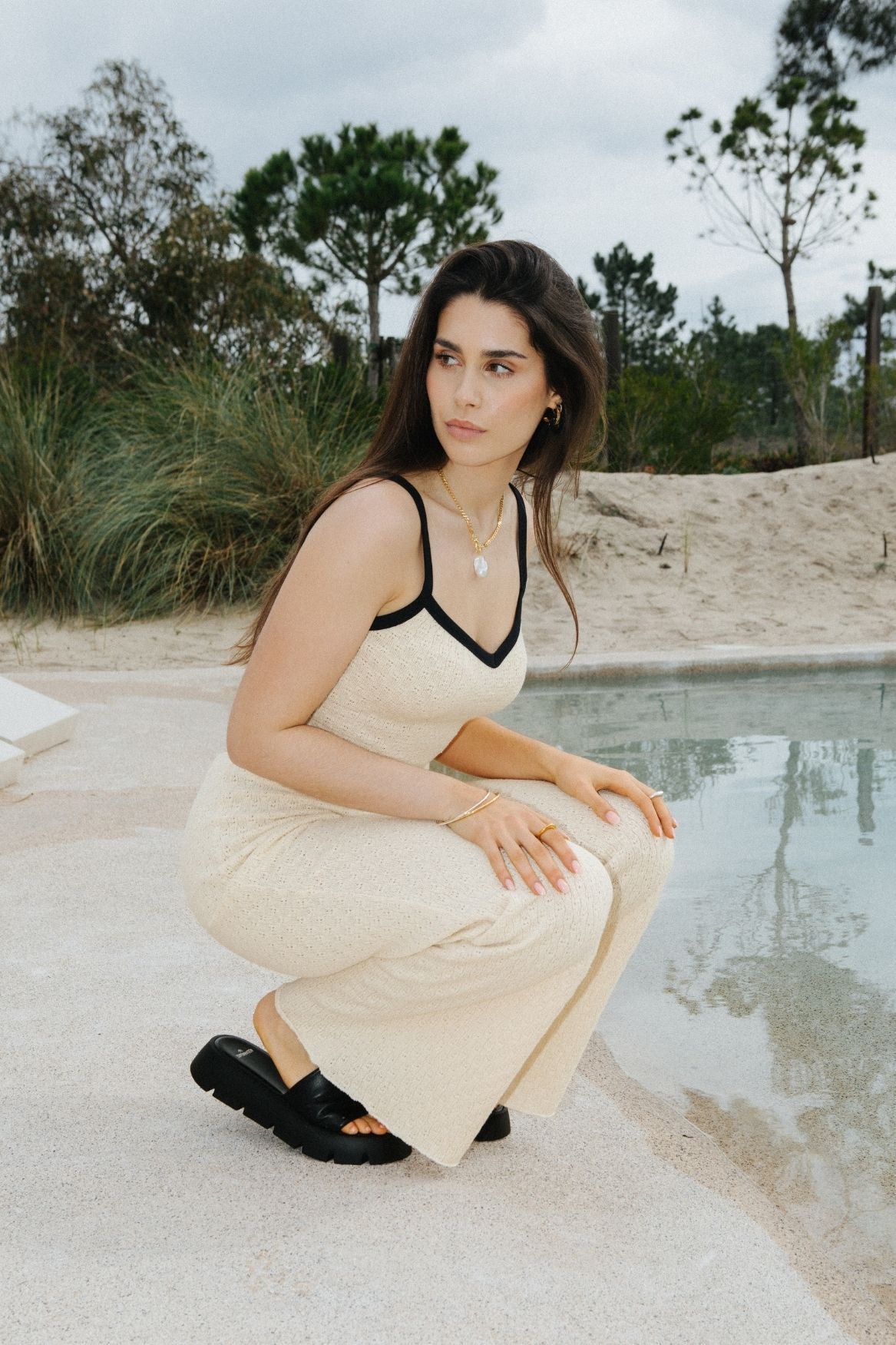 Wide Leg Knit Pant Organic Cotton - Ecru - Narah Soleigh