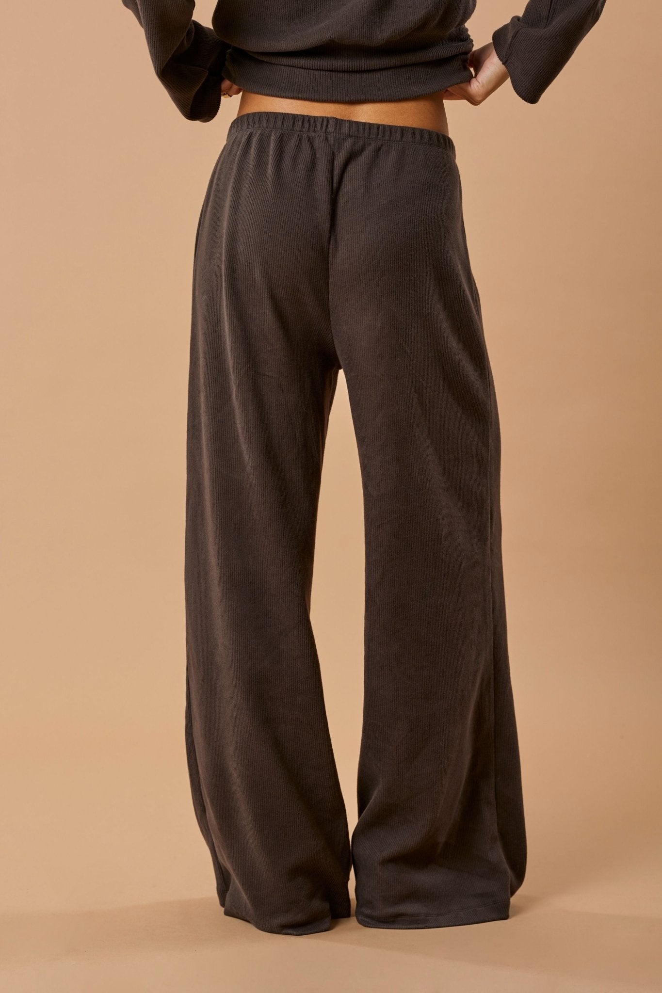 Wide Leg Pant Organic Cotton - Dark Brown Rib - Narah Soleigh