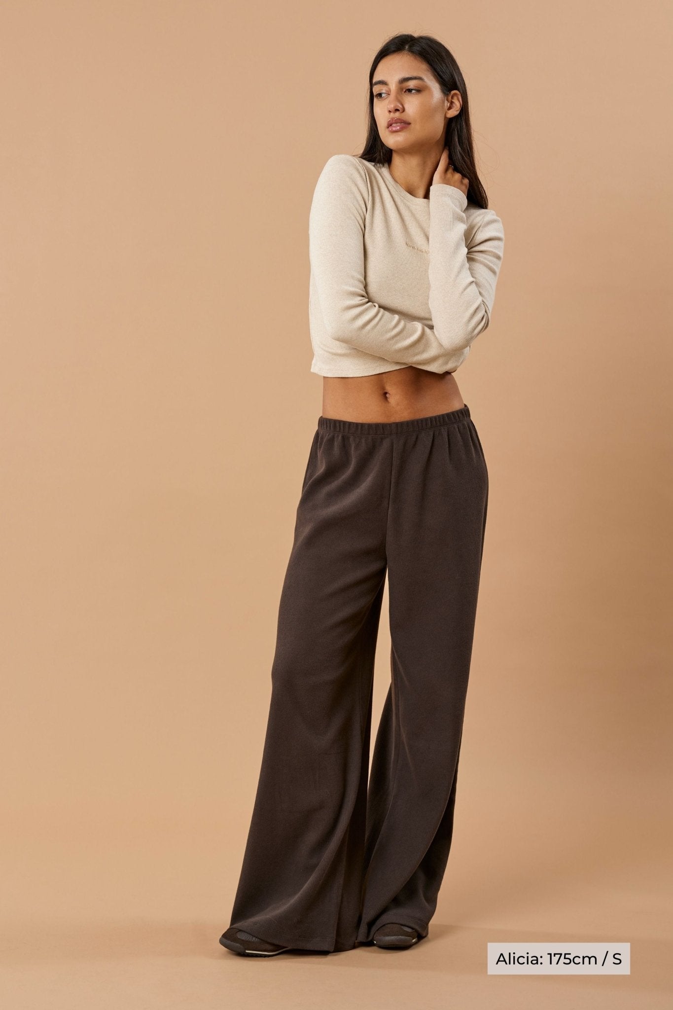Wide Leg Pant Organic Cotton - Dark Brown Rib - Narah Soleigh