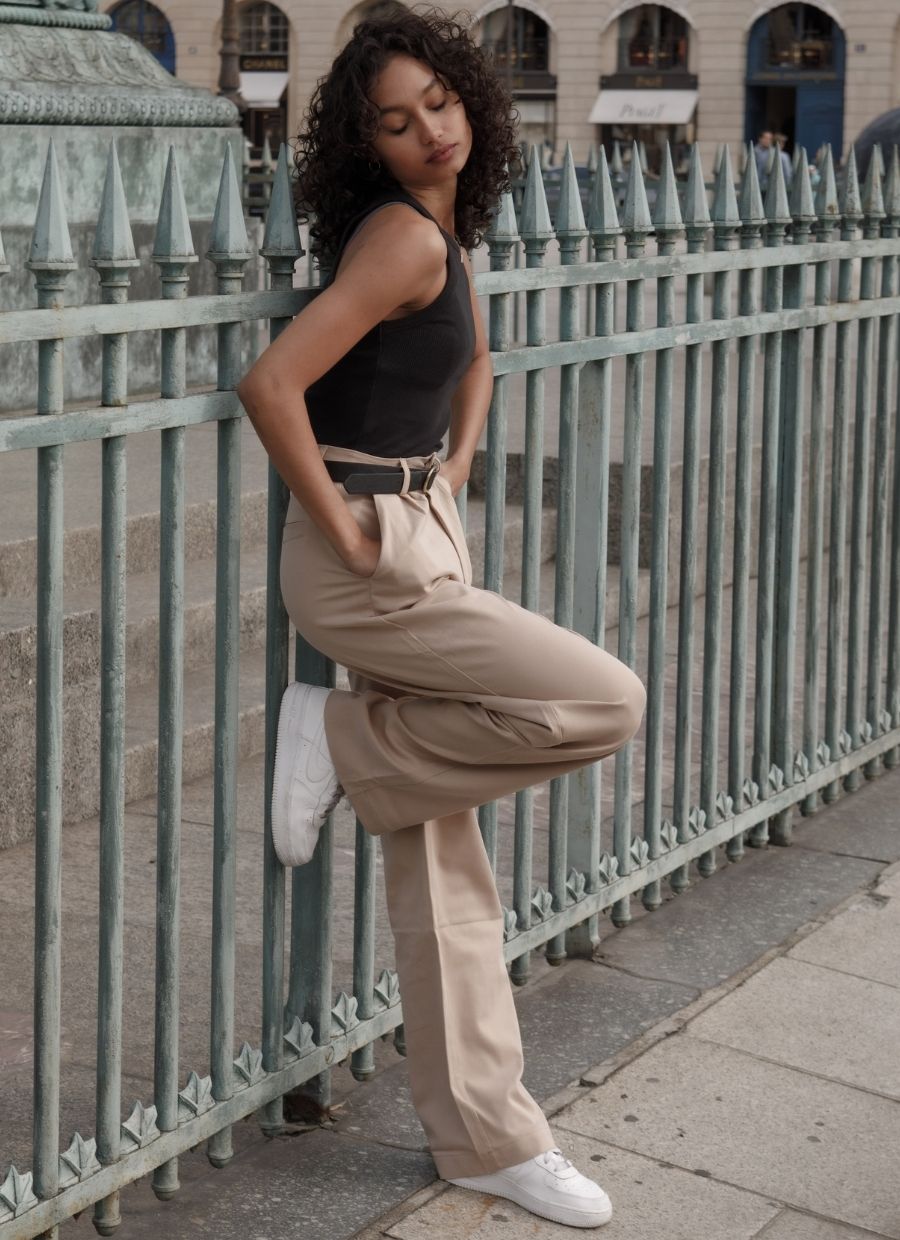Alizee Wide Leg Pant - Beige - Narah Soleigh | Luxe Line