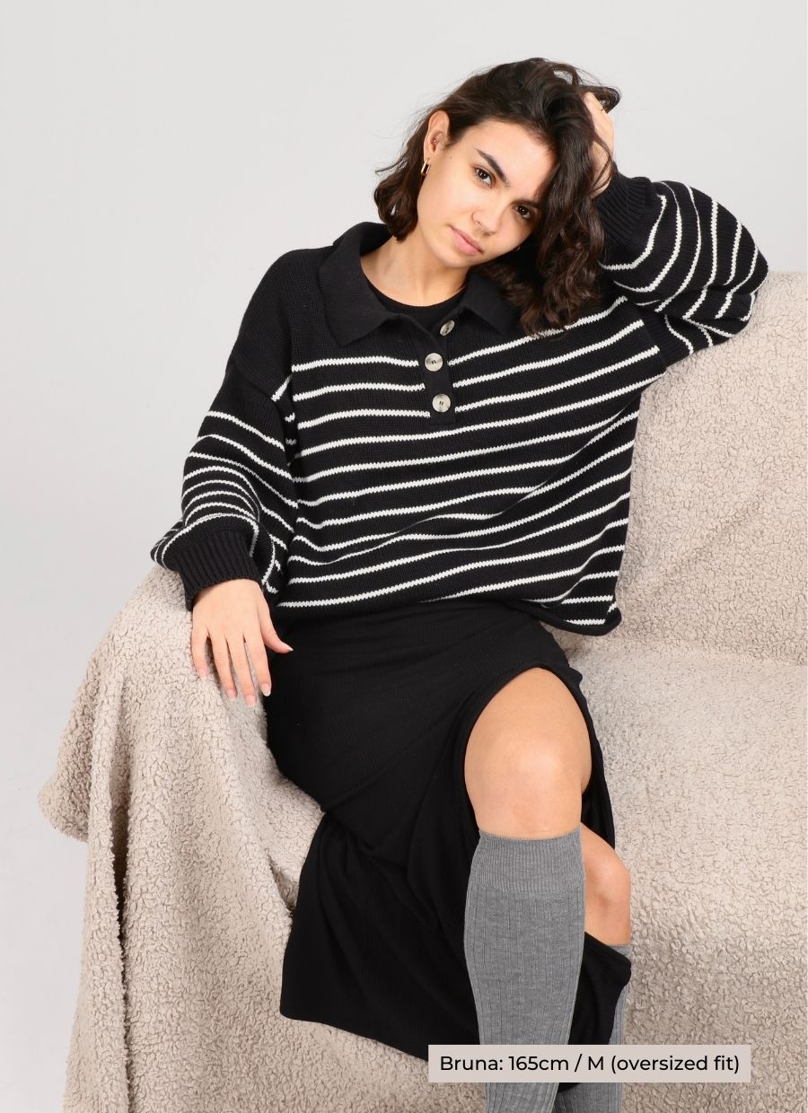 Elise Knit Sweater - Black & White Striped - Narah Soleigh | Luxe Line