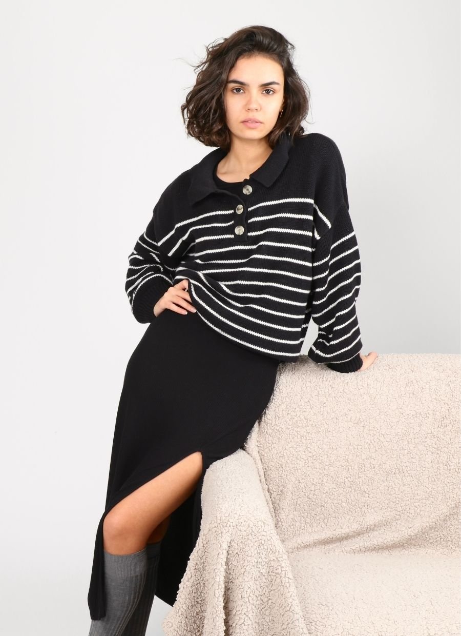 Elise Knit Sweater - Black & White Striped - Narah Soleigh | Luxe Line
