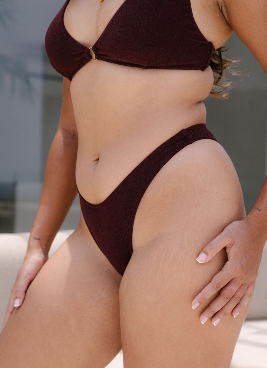 Mara Bikini Bottom - Bordeaux Red Terry - Narah Soleigh